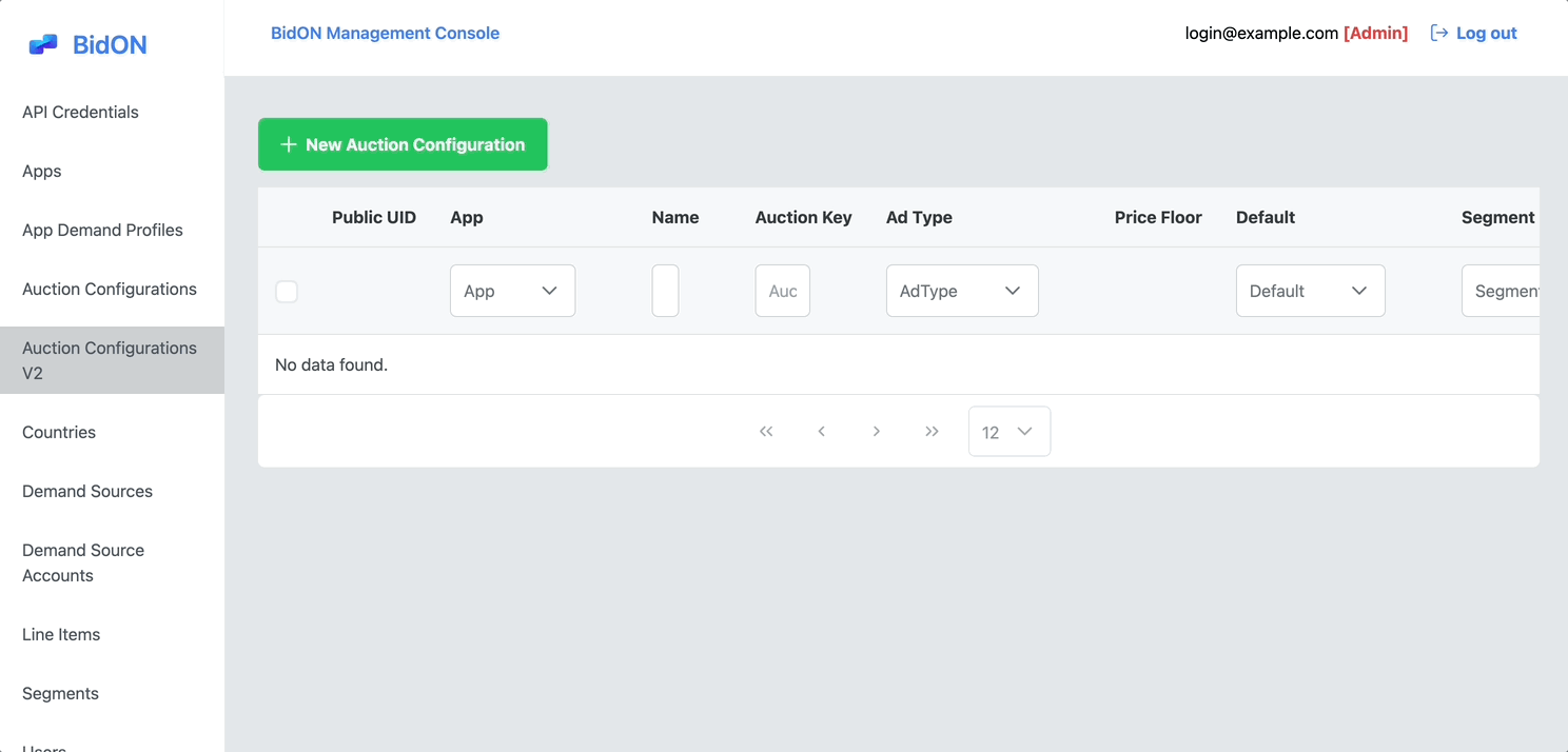 Create Auction Configuration