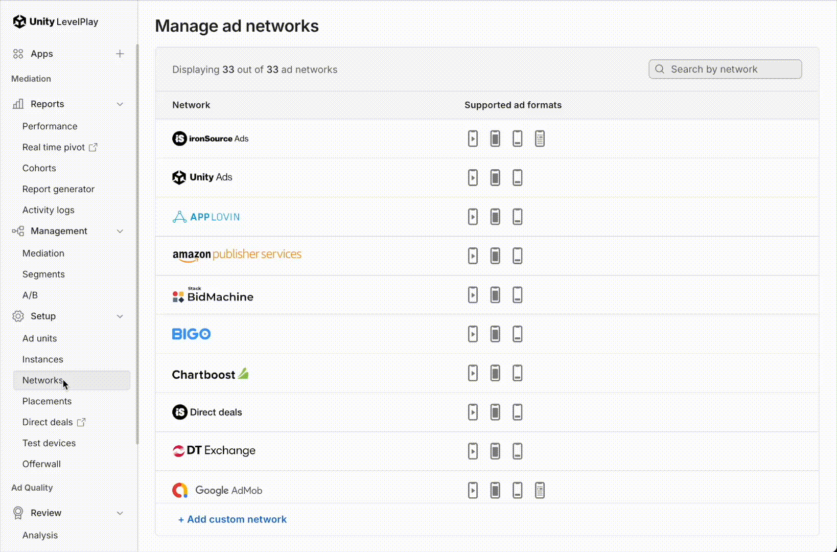 Add Bidon as a Custom Network to LevelPlay