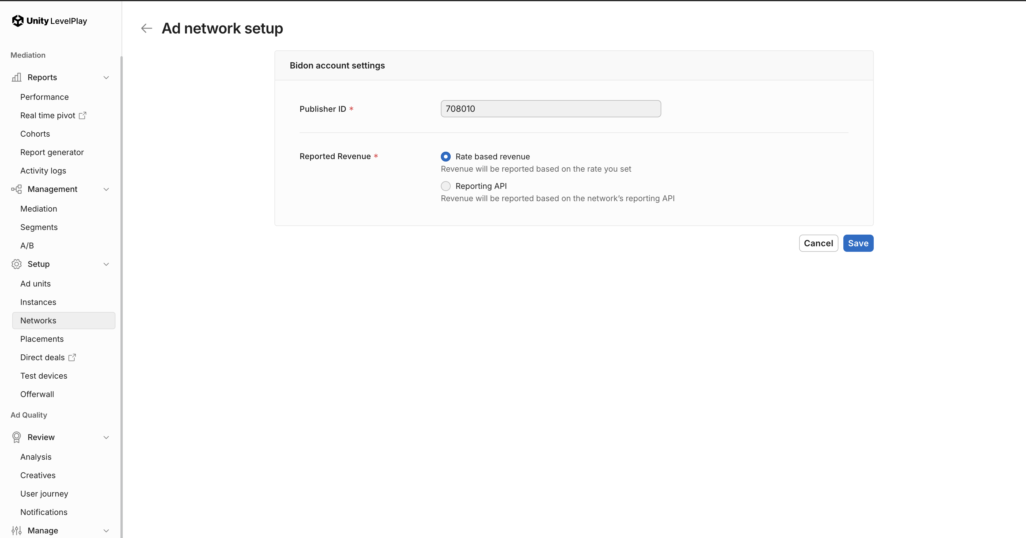Enter Publisher ID and select Reported Revenue
